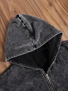 Pure Cotton Autumn/Winter Women's "Napoleon Military Knot" Print Street Y2K Style Black Washed Zipper Jacket - Black - View 4