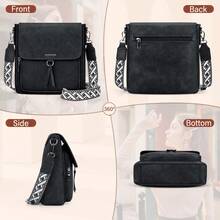 Women's Medium-Sized Shoulder Bag, Women's Crossbody Bag, Leather PU Shoulder Bag, Women's Shoulder Bags With Wide Shoulder Straps - Black - View 6