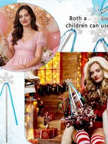 6/12/24pcs Elegant Silver Snowflake Magic Wands With Blue Ribbons, Winter Princess Magic Wands, Plastic Material, Suitable For Theme Party Decoration, Winter Theme Party Decoration, Durable Plastic Snowflake Decoration Sticks - A - View 4