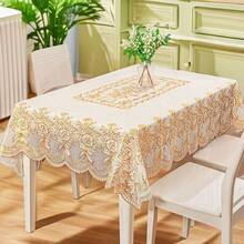1pc Gold Foil Coffee Table Cloth, Waterproof, Oil-Proof, Heat-Resistant, No-Wash, Rectangular Dining Table, Home Living Room, European Style New - Gold - View 2