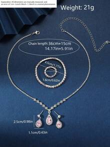 5pcs Rhinestone Jewelry Set Including Earrings, Ring, Bracelet, Necklace, Soft & Sweet Y2K Style, Suitable For Bridal Wedding Dress Accessories - Pink - View 4