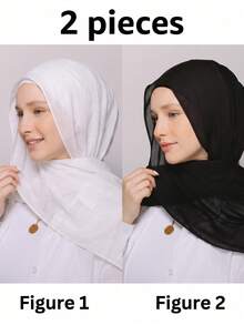 1pc Headscarf, Skin-Friendly Solid Color Head Wrap, Plain Scarf/Shawl For Beach, Daily Casual Use - White - View 23