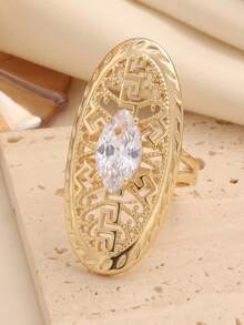 1pc Fashionable Personalized Gold Tone Ring, Suitable For Women's Daily Commute Wear, Holiday Gift - Gold - View 5