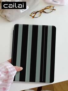 1件極簡高級對比色條紋保護殼，適用於 iPad 10.2 吋 2021/2020 第9代/第8代，適用於 Galaxy Tab A8 10.5 吋 2022，平板電腦保護套，附筆槽，支持自動休眠/喚醒，生日禮物 - 彩色 - 查看 1