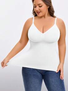 1pc Women Plus Size Solid Color Wireless Adjustable Strap Camisole Undershirt - White - View 6