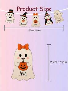 Custom Text Ghost Banner, Personalized Halloween Party Garland With Ghost Characters, Name Bunting For Halloween Parties, Home Decor, Trick Or Treat Celebration Decoration, Halloween Party Banner, Custom Ghost Garland For Kids And Adults. - Multicolor - View 3