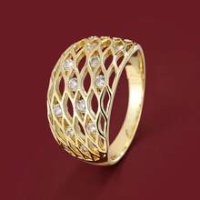 1pc Grid Design Cubic Zirconia Inlaid Fashion Ring For Women - Multicolor - View 1