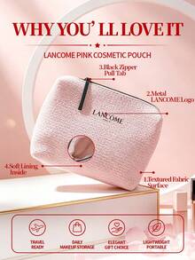 Limited Edition Lancôme Soft Knit Woven Small Toiletry Bag, Flat Trapezoid Wide Opening Portable Makeup & Skincare Storage Organizer Bag LANCOME-GIFT-18 - Baby Pink - View 4