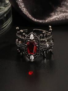3pcs Fashion Gothic Red Cubic Zirconia Rings, Gothic Style Combined With Dark Elements Ring Set, Unisex Suitable For Halloween, Easter And Matching Gothic Style Clothing - Black - View 3