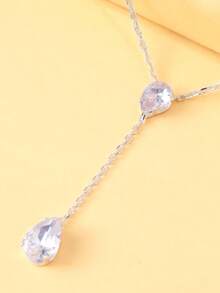 outingfit 1pc Fashionable Double Water Drop Y-Shaped Pendant Necklace, Girls Graduation Prom Evening Party Accessory, Wedding Gift, Daily Date Jewelry - Teardrop Pendant - View 2