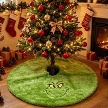 The Grinch قطعة واحدة تنورة شجرة عيد الميلاد ذات الطابع، تنورة شجرة عيد الميلاد الطويلة من الفرو الناعم مع طباعة وجه مضحكة - متعدد الألوان - مشاهدة 3