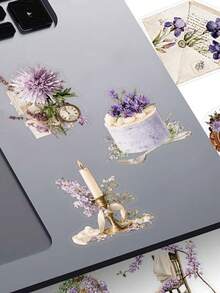 YWWBLD 50pcs Purple Flowers Journal Stickers For Adults Teens Sticker Enthusiasts Scrapbooking Journaling Laptops Skateboards Water Cups & More, Add A Fun Touch To Your Devices! - Multicolor - View 3