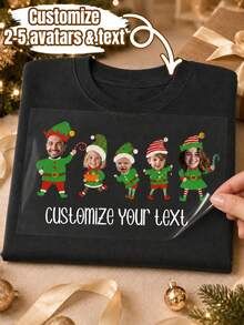 Custom Christmas Family Face Transfer Decal, Personalized 2-5 Photo Elf Design, Festive Holiday Shirt Decor, Customized Family Photo Sticker, Customizable Text Clothing Decal, Christmas Party Outfit Decor, Holiday Gift 2026, Christmas Gift - Style a - View 1