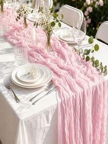 12 Pack Pink Cheesecloth Table Runner Boho Cheese Cloth Gauze Table Runners Semi Sheer Table Runner For Wedding Decor, Bridal Shower, Birthday Party - Multicolor - View 7