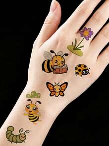 10 Sheets Insects Temporary Tattoos, Bees, Caterpillars, Butterflies Pattern Tattoo Stickers For Women And Men, Cartoon Fake Tattoo Body Stickers Suitable For Party, Birthday Gifts - Multicolor - View 3