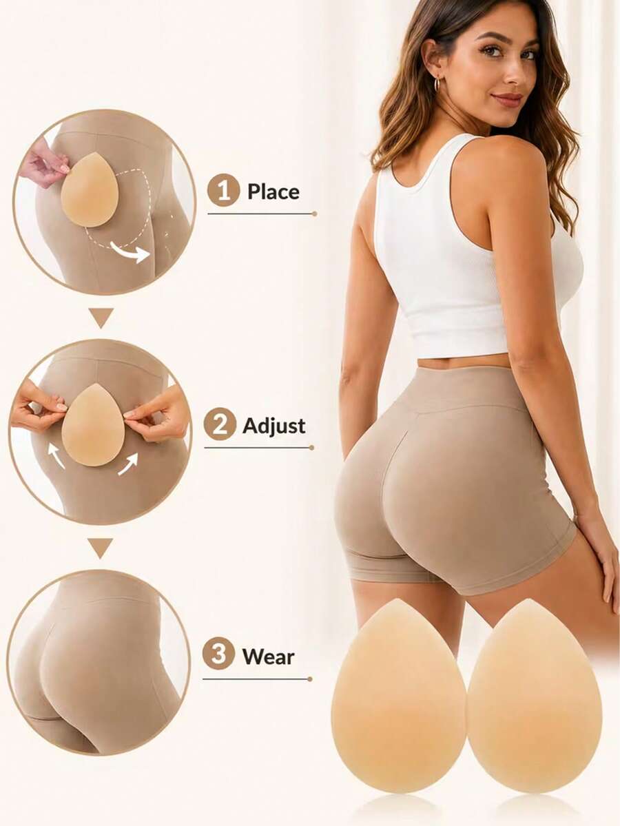 1 Pair Silicone Hip Lift Pads, Detachable Glue-Free Inner Lining, Soft Skin-Friendly, Natural-Looking Butt Lift Effect, Invisible And Seamless, Can Be Worn With Jeans, Casual Pants, Shorts, Built-In Shaping Pads In Underwear, Easily Create Full Butt Shape - Khaki - View 1