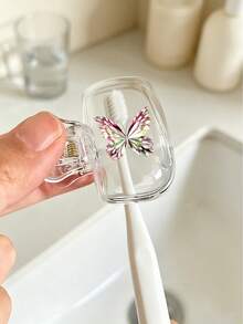 2d Pattern, Sparkling Butterfly Pattern,Portable Toothbrush Head Cover Storage Box, Toothbrush Protection Cover Holder, Portable Dustproof Toothbrush Cap, Suitable For Home And Travel Use, Travel Brush Clip,Sparkling Butterfly Pattern - Multicolor - View 5