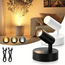 1pc/2pcs Rotating Night Light Wall Lamp, USB Powered, Rechargeable Battery, Magnetic Fixed LED Reading Light, Touch Adjustable Color Temperature And Brightness, Suitable For Bedroom Bedside, Cabinet, Living Room, Desk, Bar Decoration Display, Birthday, Christmas, Perfect Gift - Multi-color - View 4