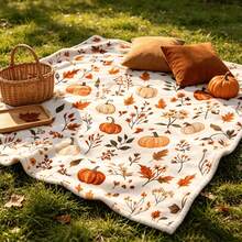 1PC Autumn Pumpkin & Maple Leaf Print Blanket, Harvest Season Theme Sofa Throw, Vintage Atmosphere Home Decor Casual Blanket - Multicolor - View 2