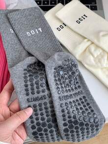 1/5 Pairs Women's Dopamine Letter Non-Slip Silicone Grip Pilates Fitness Loose Knit Breathable Boat Socks - Multicolor - View 5