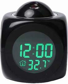 Reloj despertador con proyección para dormitorio, reloj despertador digital con función de informe de hora por voz, reloj electrónico digital de 12/24 horas, proyección en el techo con voz, pantalla LED de hora y temperatura, adecuado para mesas de noche y oficinas (blanco). - Negro 1 pieza - Ver 1