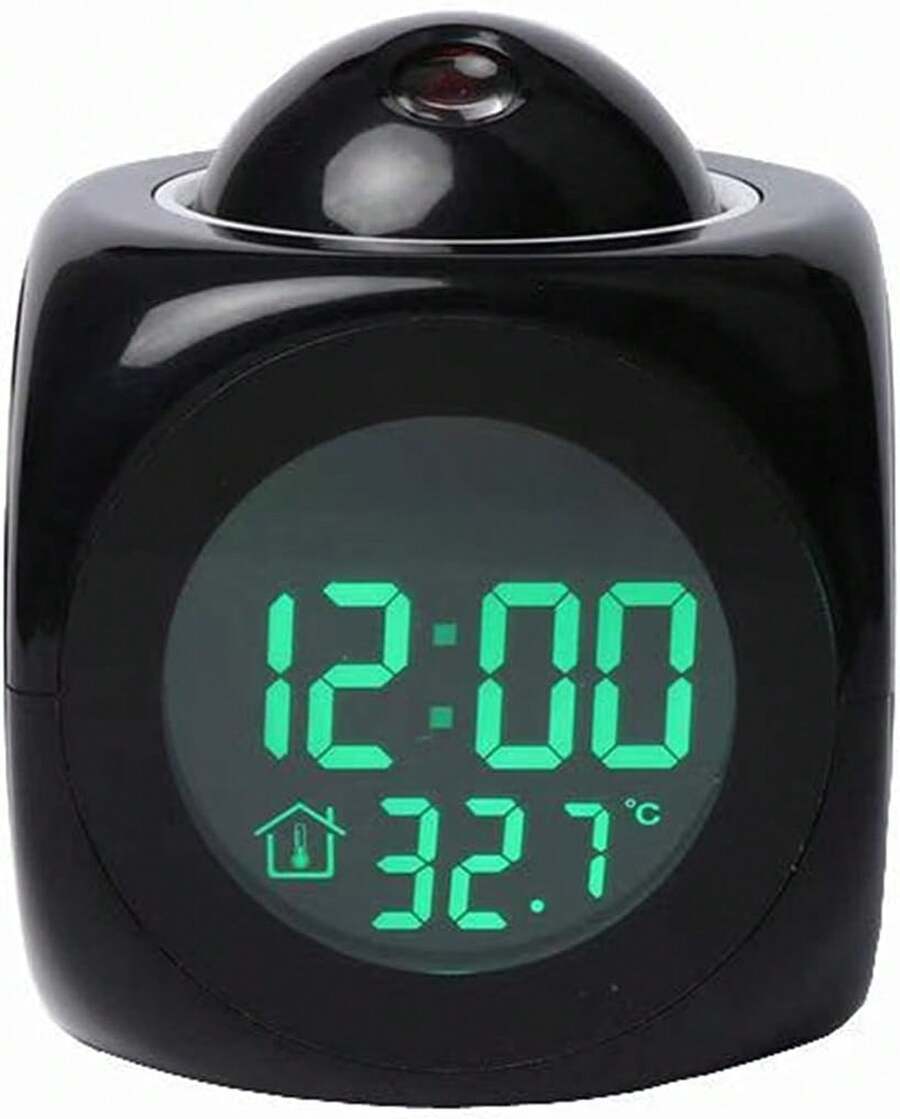 Reloj despertador con proyección para dormitorio, reloj despertador digital con función de informe de hora por voz, reloj electrónico digital de 12/24 horas, proyección en el techo con voz, pantalla LED de hora y temperatura, adecuado para mesas de noche y oficinas (blanco). - Negro 1 pieza - Ver 1
