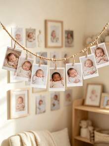 Bohemian Style Wooden Bead Photo Wall Hanging Decor, Nordic Minimalist Wooden Bead & Hemp Rope Photo String, Creative Wooden Clip Photo Hanging Decor, Baby Room Storage & Decoration Dual-Use, Easy Installation - Multicolor - View 1