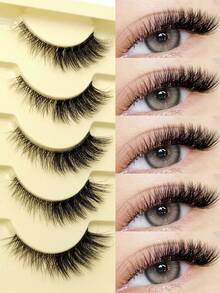 5 Pairs Cat Eye False Eyelashes - Lightweight & Fluffy Faux Mink Lashes, Transparent Lash Band, Natural Look, Reusable, Suitable For Beginners - Black - View 3