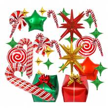 بالونات ديكور حفلة عيد الميلاد وعيد الميلاد، صندوق هدايا سداسي الأضلاع، بالونات نجمة متفجرة، بالونات عصا الحلوى، بالونات نجمة خماسية الأضلاع - مشاهدة 5