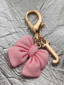 Pink Compact Bowknot Letter A-Z Keychain Pendant, Matching Bag Charm, Seasonal Opening Halloween Interactive Small Gift - Multicolor - View 30