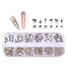 12-fack rund och flerformad lyxig glaskristall-rhinestone, färgglada platta 3D gnistrande nagelkonstdekoration, DIY nagelutsmyckningstillbehör, för DIY nageldesign och dagligt bruk - Multifärgad - Visa 6
