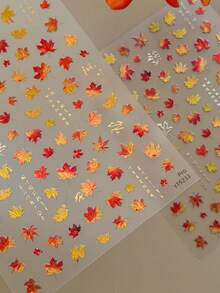 1pc Red Maple Leaf Nail Art Sticker 5D Soft Embossed Maple Leaf Pattern Nail Decoration DIY Self-Adhesive Nail Art Decal - Multicolor - View 3