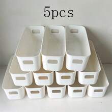 10pcs Stackable Plastic Storage Boxes With Handles, Suitable For Office, Home, Wardrobe, 5pcs/2pcs Multi-Functional Storage Baskets, Durable Containers For Socks, Underwear, Stationery, Cosmetics, Space-Saving Drawer-Style Storage Boxes - White - View 10