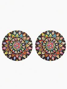 2pcs Boho Mandala Car Cup Coaster, Non‑Slip Decorative Vehicle Cup Holder Insert, Stylish Car Interior Decoration Accessory - Multicolor - View 7