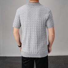 Men's Casual Classic Cable Knit Regular Shoulder Polo Collar Short Sleeve Top, Suitable For Summer - Light Grey - View 12