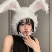 MESHUOKAI Cute Plush Rabbit Ear Hat, White Long Fur Rabbit Headpiece, Easter Party Cosplay Photo Prop, Warm Head Cover - A - View 2