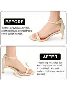 2 Pairs Women's Water Drop Shaped Anti-Slip Front Sole Pads, Thickened Invisible Soft Fashion Minimalist High Heel Half Size Inserts - Beige - View 4