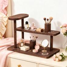 1pc Solid Wood Desktop Storage Rack, Multi-Layer Vertical Shelf, 3-Tier Food Cake Tray, Makeup Display Stand, Tea Table Decor, Suitable For Desktop Use - Dark Brown - View 7