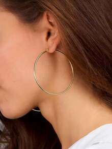 1 par de pendientes de aro redondos grandes exagerados de acero inoxidable, pendientes minimalistas para fiestas, adecuados para mujeres, accesorios de joyería DIY pendientes 60mm - Amarillo Oro - Ver 1
