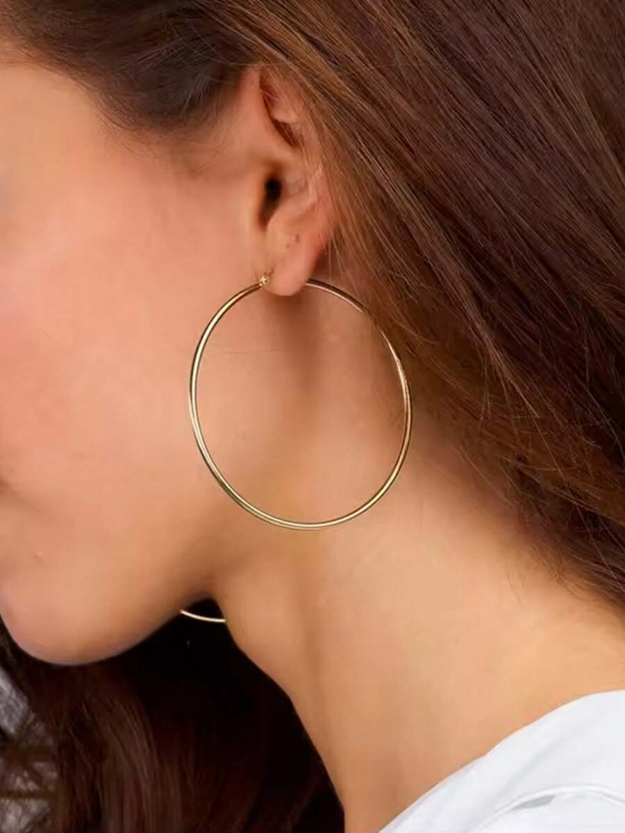 1 par de pendientes de aro redondos grandes exagerados de acero inoxidable, pendientes minimalistas para fiestas, adecuados para mujeres, accesorios de joyería DIY pendientes 60mm - Amarillo Oro - Ver 1