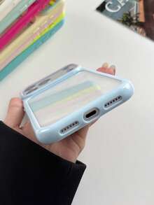 Two-Tone Pastel Blue & Pink Large Camera Window Phone Case, Frosted Clear Transparent Shockproof Soft TPU Protective Cover, Simple Plain Matte Phone Shell Compatible With IPhone14 15 16 17 18Pro Max, Minimalist Sweet Girly Cellphone Accessory - Multicolor - View 5