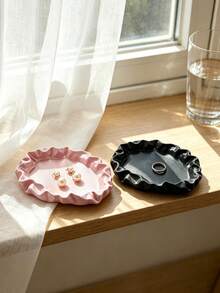 3D Printed Cream Style Wavy Ruched Jewelry Display Tray, Makeup Vanity Small Item Storage Dish, Jewelry Photography Prop, Home Decor Ornament, Pleated Lotus Wavy Ruched Design, Storage & Photography Decoration 2-In-1 - Multicolor - View 6