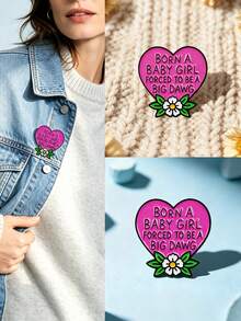 1pc Cartoon Sweet Cool Heart-Shaped Brooch, Exquisite Floral Details, Vibrant Style, Suitable For Jackets, Backpacks, Collars, Easily Stand Out From Ordinary Outfits, Perfect For Personal Wear Or Unique Gift For Friends - Multicolor - View 2