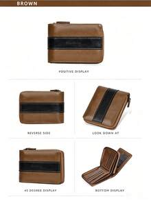 New PU Wallet For Men Baellerry Short Vintage Multi-Slot Coin Purse With Zipper Wallet - Multicolor - View 8