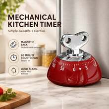 Mechanical Kitchen Timer 60 Minutes, Battery-Free Magnetic Timer, Vintage Wind-Up Alarm Clock Fridge Magnet, Cooking Baking Countdown Reminder, Durable Practical Kitchen Tool, Kitchen Gift - Multicolor - View 6