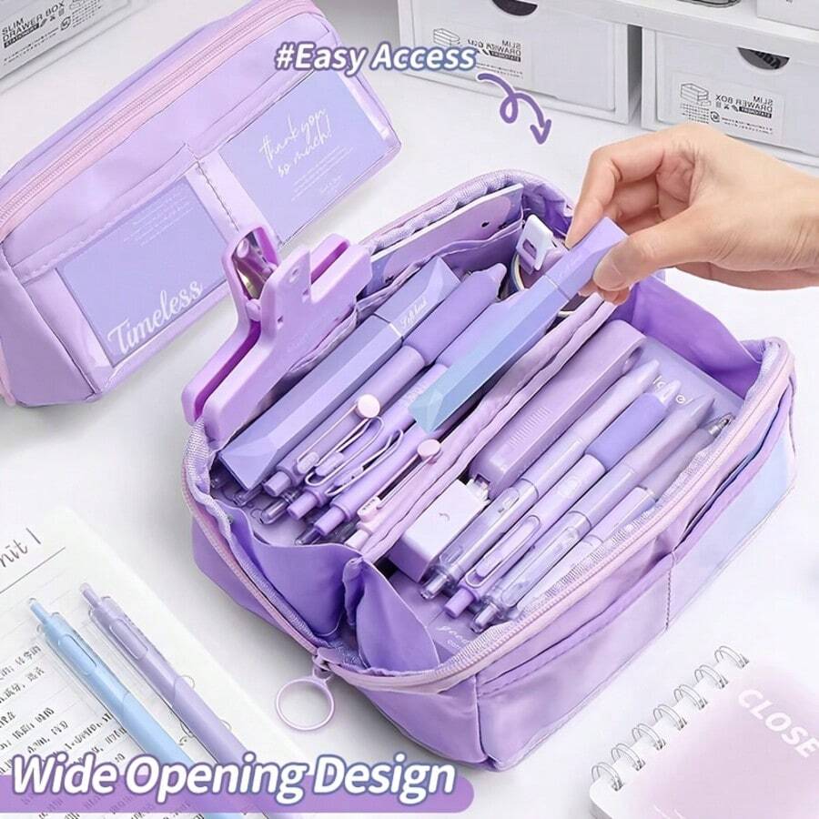 10-Layer Large Capacity Multi-Compartment Storage Bag, Multiple Colors Available (Purple, Pink, Blue, Beige, Black, Brown), Ideal Pencil Case For Students To Store Stationery, Great Organizer For Office Daily Use - Must-Have For Cashback