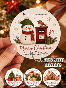 LICVIC Custom Christmas Stickers, Personalized Round Gift Tag Labels, Festive Snowman Gingerbread Holiday Style, Customized Name Stickers For Present Wrapping, Customizable Christmas Labels, Party Gift Decor, Holiday Gift Seals,Merry Christmas,Round Sticker - Style D - View 1
