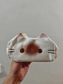 1pc Cream White Gradient Blush Cat 3D Shaped Pencil Case, Student Stationery, Spacious Storage Bag, Girls Pencil Box, Cream Color Stationery Box, Office Supplies Storage Bag, Suitable For Back To School Storage, Perfect Gift For Friends - A - View 8