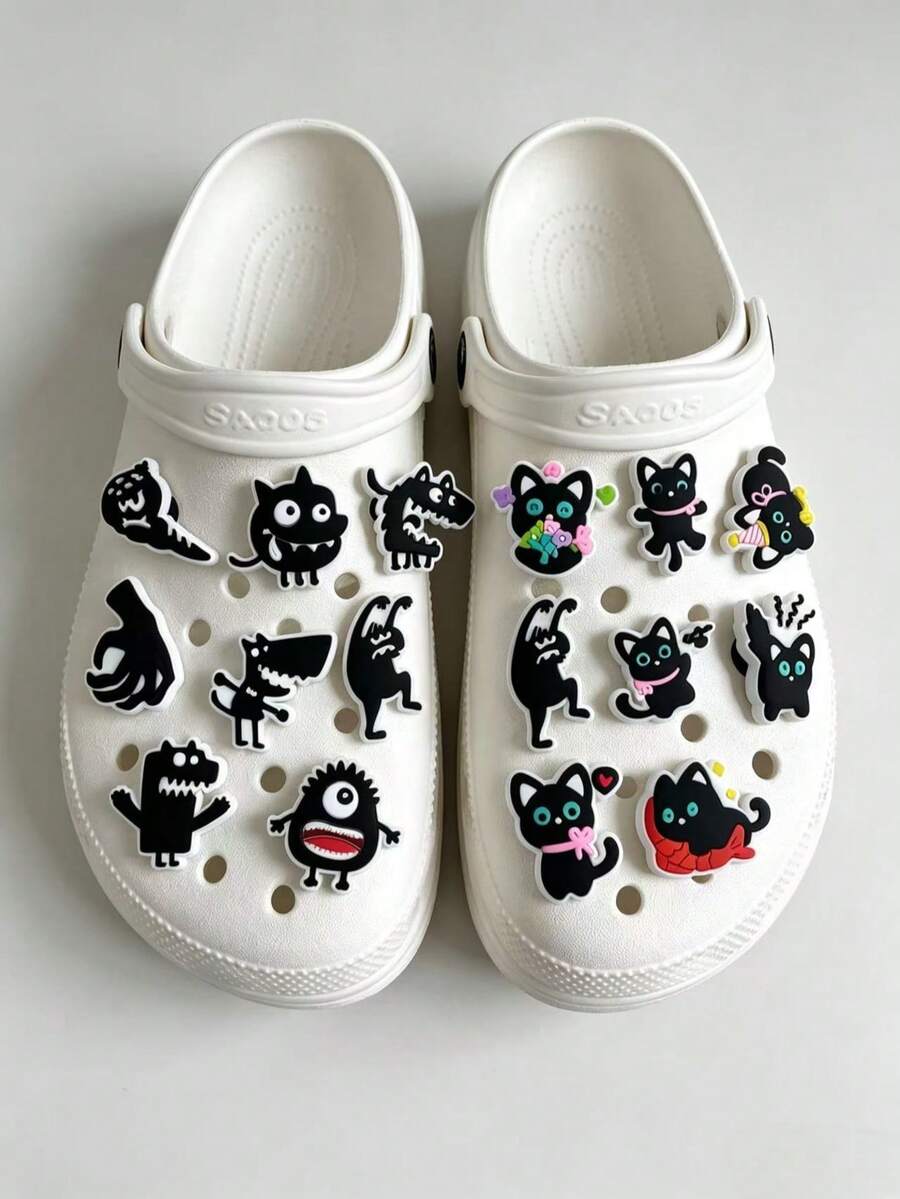 20pcs Cartoon Halloween Funny Cat Shoe Charm Set, Cute DIY Shoe Decoration (Random Pattern) - Multicolor - View 1