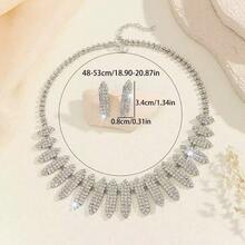 Wedding Bridal Necklace & Earrings Set, Full Rhinestone Super Sparkling Neck Chain, Evening Dress Wedding Jewelry For Women - 2 Silver - View 2